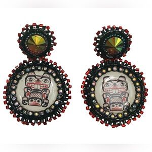 Handmade Indigenous Beaded Totem Medallion Earrings